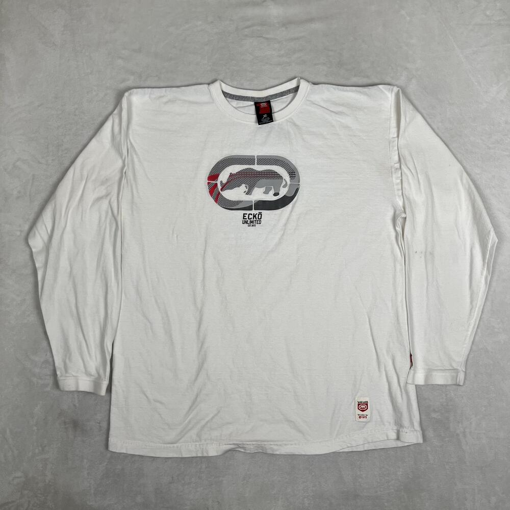Vintage Ecko Unltd Long Sleeve T-Shirt Mens XL White Rhino Logo Streetwear Y2K